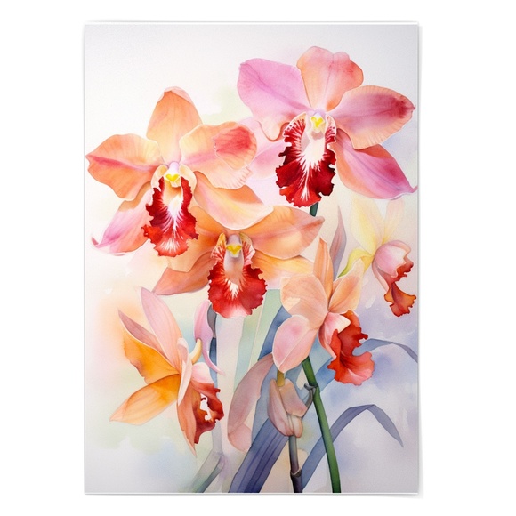 Watercolor Orchids Wall Art Illustration Print Poster Unframed - Picture 3 of 6
